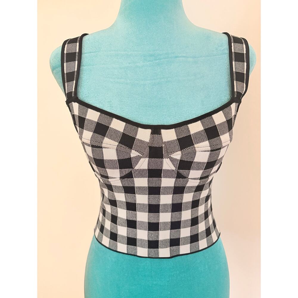 Ronny Kobo Gingham Corset Bustier Crop Top Black White Coquette checkered